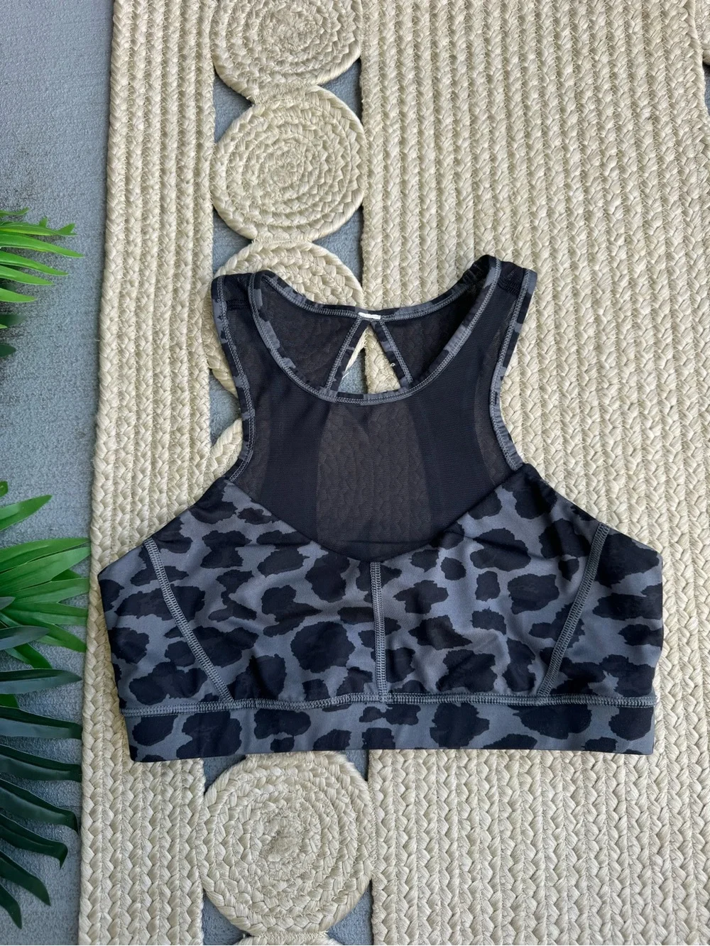 lululemon athletica Black and Gray Leopard Print Mesh-Back Sports Bra Tank